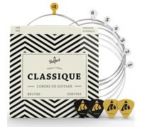 Belfort Cordes de Guitare haute Cordes pour Guitare Classique et guitare de concert pour I Kit de 6 cordes I silberumwobene Cordes en nylon I Bonus : gratuits eBook + 3 médiators - BF//C86