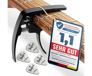 BELFORT® QuickPitch Capodastre original + 3 médiators + eBook gratuit - Facile à utiliser - Capo pour guitare folk, acoustique, classique et électrique