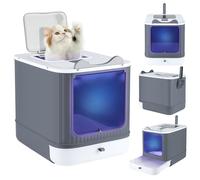 Belfoyer Bac à Litière pour Chat Fermé avec Tiroir, Maison de Toilette Double Entrée, Désodorisant et Anti-Éparpillement, avec Lampe UV,Gris et Blanc, 44,5×36,5×34,5 cm