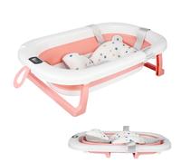 Belfoyer Baignoire Bébé Pliable avec Thermomètre - Bassine de Bain Bébé Pliable sur Pied ou au Sol, Confortable & Sécurisée avec Coussin Doux, Drainage Facile, Gain de Place, 0-36 Mois（WX17401）