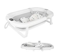 Belfoyer Baignoire Bébé Pliable avec Thermomètre - Bassine de Bain Bébé Pliable sur Pied ou au Sol, Confortable & Sécurisée avec Coussin Doux, Drainage Facile, Gain de Place, 0-36 Mois（WX17402）