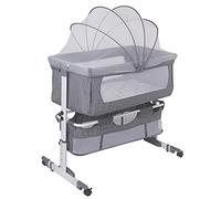 Belfoyer Berceau Cododo Bébé 2 en 1 avec Matelas & Moustiquaire, Lit d’Appoint Réglable en Hauteur, Lit Pliant Portable avec Roues et Fonction Balancelle, de 0 à 36 Mois（92 * 58 * 70-90cm，Gris）