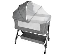 Belfoyer Berceau Cododo Bébé 2 en 1 avec Matelas & Moustiquaire, Lit d’Appoint Réglable en Hauteur, Lit Pliant Portable avec Roues et Fonction Balancelle, de 0 à 36 Mois（105 * 52 * 103-115cm，Gris）