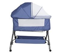 Belfoyer Berceau Cododo Bébé 2 en 1 avec Matelas & Moustiquaire, Lit d’Appoint Réglable en Hauteur, Lit Pliant Portable avec Roues et Fonction Balancelle, de 0 à 36 Mois（105 * 52 * 103-115cm，Bleu）