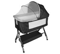 Belfoyer Berceau Cododo Bébé 2 en 1 avec Matelas & Moustiquaire, Lit d’Appoint Réglable en Hauteur, Lit Pliant Portable avec Roues et Fonction Balancelle, de 0 à 36 Mois(105 * 52 * 103-115cm,Noir)