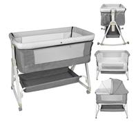 Belfoyer Berceau Cododo Bébé 2 en 1 avec Matelas & Moustiquaire, Lit d’Appoint Réglable en Hauteur, Lit Pliant Portable avec Roues et Fonction Balancelle, de 0 à 36 Mois（95 * 50 * 98-110cm，Gris）