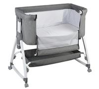 Belfoyer Berceau Cododo Bébé 2 en 1 avec Matelas & Moustiquaire, Lit d’Appoint Réglable en Hauteur, Lit Pliant Portable avec Roues et Fonction Balancelle, de 0 à 36 Mois（80 * 40 * 100-116cm，Gris）