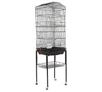 Belfoyer Cage à Oiseaux Métal avec ou sans roulettes | Cage Perroquet Intérieure pour Perruche, Canari, Calopsitte, Design Toit ou Ouverture Haut, Anti-Rouille(46 * 35.3 * 150.6cm-Noir)