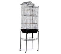 Belfoyer Cage à Oiseaux Métal avec ou sans roulettes | Cage Perroquet Intérieure pour Perruche, Canari, Calopsitte, Design Toit ou Ouverture Haut, Anti-Rouille(46 * 35.3 * 158.6cm-Noir)