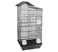 Belfoyer Cage à Oiseaux Métal avec ou sans roulettes | Cage Perroquet Intérieure pour Perruche, Canari, Calopsitte, Design Toit ou Ouverture Haut, Anti-Rouille(46 * 35.5 * 99cm-Noir)