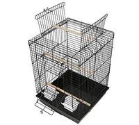 Belfoyer Cage à Oiseaux Métal avec ou sans roulettes | Cage Perroquet Intérieure pour Perruche, Canari, Calopsitte, Design Toit ou Ouverture Haut, Anti-Rouille(40 * 40 * 58-Noir)