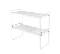 Belfoyer Étagère de Cuisine en métal à 2 Niveaux sous évier, Étagère extensible Lon, 36-60cm pour placard cuisine comptoir (Blanc)