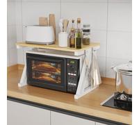 Belfoyer Etagere Micro Onde 2 Etages Forme en Z avec 4 Crochets Amovibles pour Four et Micro Onde Multicolore 57x38x38cm Acier Laque Antirouille (Blanc-Noyer)