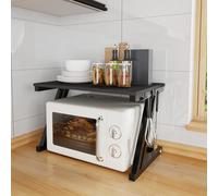 Belfoyer Etagere Micro Onde 2 Etages Forme en Z avec 4 Crochets Amovibles pour Four et Micro Onde Multicolore 57x38x38cm Acier Laque Antirouille (Noir)