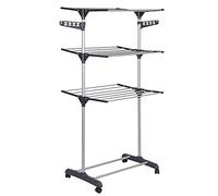 Belfoyer Étendoir à Linge Pliable 3 Niveaux｜Séchoir à Linge Intérieur Extensible avec roulettes｜Étendoir Linge Gain de Place, Acier & Plastique Durable, pour Maison, Balcon, Buanderie-WX90001