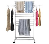 Belfoyer Étendoir à Linge Pliable 3 Niveaux｜Séchoir à Linge Intérieur Extensible avec roulettes｜Étendoir Linge Gain de Place, Acier & Plastique Durable, pour Maison, Balcon, Buanderie-WX94901