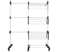 Belfoyer Étendoir à Linge Pliable 3 Niveaux｜Séchoir à Linge Intérieur Extensible avec roulettes｜Étendoir Linge Gain de Place, Acier & Plastique Durable, pour Maison, Balcon, Buanderie-WX94202