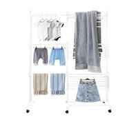 Belfoyer Étendoir à Linge Pliable 3 Niveaux｜Séchoir à Linge Intérieur Extensible avec roulettes｜Étendoir Linge Gain de Place, Acier & Plastique Durable, pour Maison, Balcon, Buanderie-WX94203