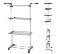Belfoyer Étendoir à Linge Pliable 3 Niveaux - Séchoir à Linge Tour avec roulettes, Extensible (75-126 x 64 x 170 cm), Grande Capacité 35kg, Intérieur/Extérieur, Acier Robuste (Gris)