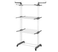 Belfoyer Étendoir à Linge Pliable 3 Niveaux - Séchoir à Linge Tour avec roulettes, Extensible (75-126 x 64 x 170 cm), Grande Capacité 35kg, Intérieur/Extérieur, Acier Robuste (Gris/Blanc)