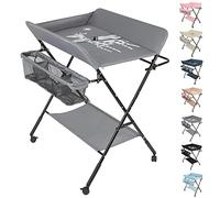 Belfoyer Table à Langer Pliable et Portable 3 en 1, Charge Max 25 kg pour Nouveaux, table à langer avec panier de rangement, ceinture de sécurité et 4 roues avec frein, réglable en hauteur, Gris