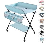 Belfoyer Table à Langer Pliable et Portable, Charge Max 25 kg pour Nouveaux, Réglable en Hauteur, avec Rangement, Ceinture de Sécurité, peu Encombrante et Stable (Bleu)