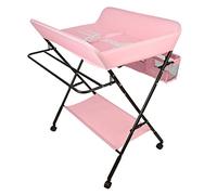 Belfoyer Table à Langer Pliable et Portable,Station à Langer Pliante Portable à Hauteur réglable,Table à Réglable avec Panier de Rangement,Ceinture de Sécurité et 4 Roues avec Frein (Rose)