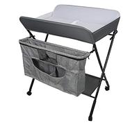 Belfoyer Table à langer pliante avec panier de rangement à côté structure en fer, Ceinture de sécurité et 4 roues avec frein, réglable en hauteur, 80 x 63 x 93-99cm, Gris