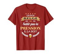 Belge boit la Pression bière Humour fête Belgique T-Shirt, Homme, Canneberge, S