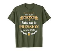 Belge boit la Pression bière Humour fête Belgique T-Shirt, Homme, Olive, XXL