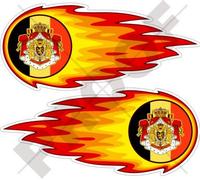 Belgique Belge Boule de Feu Enflammée, Feu, 125mm Vinyle Autocollants, x2 Stickers