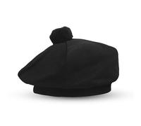 BELGLY Chapeau écossais Tam o' Shanter en acrylique Tammy Jimmy Bonnet plat dans de nombreux tartans, Noir uni., Taille unique