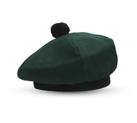 BELGLY Chapeau écossais Tam o' Shanter en acrylique Tammy Jimmy Bonnet plat dans de nombreux tartans, Vert uni, Taille unique