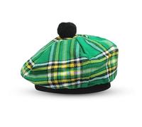 BELGLY Chapeau écossais Tam o' Shanter en acrylique Tammy Jimmy Bonnet plat dans de nombreux tartans, vert irlandais, Taille unique