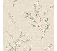 Belgravia Carmella Papier peint en vinyle texturé floral 7152 - Tissu de luxe et design en toile de jute - Vert