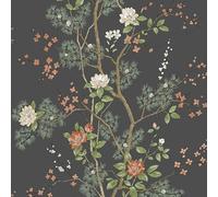 Belgravia Decor Bridget 751 Papier peint délicat sur le thème floral oriental Finition mate Parfait pour les chambres romantiques, les salons, les couloirs Gris anthracite