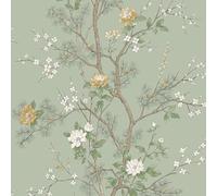 Belgravia Decor Bridget Papier peint délicat sur le thème floral oriental finition mate, parfait pour les chambres romantiques, les salons, les couloirs, revêtement mural vert sauge (752)