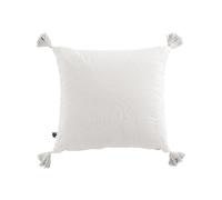 Belhome Coussin en Gaze de Coton 40 x 40 cm à Pompons - 10 Coloris - Gaia - Blanc Chantilly