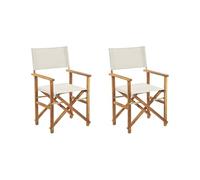 Beliani 2 Chaises Fauteuils Metteur en Scène Pliantes en Bois Acacia Clair avec Accoudoirs et Assise Blanc Cassé Idéales pour Jardin Boho et Rétro