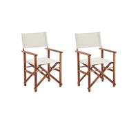 Beliani 2 Chaises Fauteuils Metteur en Scène Pliantes en Bois Acacia Naturel avec Accoudoirs et Assise Blanc Cassé pour Jardin Extérieur Boho