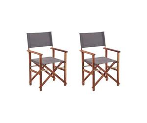 Beliani 2 Chaises Fauteuils Metteur en Scène Pliantes en Bois Acacia Naturel avec Accoudoirs et Assise Gris pour Jardin Extérieur Boho