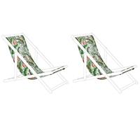 Beliani 2 Toiles de Transat 113 x 44 cm en Polyester Blanc et Vert Anzio/Avellino