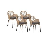 Beliani 4 Chaises de Jardin avec Coussins Gris en Polyrotin Naturel Tressé Pratello
