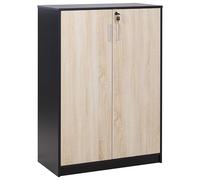 Beliani Armoire de Bureau à 2 Portes Bois Clair et Noir 117 cm Panneaux Particules Bois Zehna
