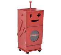 Beliani Armoire de Rangement Moderne en MDF avec roulettes 3 Étagères 1 Tiroir et Vitrine Thème Robot Rouge Edgar