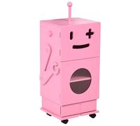 Beliani Armoire de Rangement Moderne en MDF avec roulettes 3 Étagères 1 Tiroir et Vitrine Thème Robot Rose Edgar