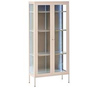 Beliani Armoire Haut Industriel Moderne en Acier 2 Portes Façade et Côtés en Verre Beige Clair Harty