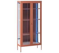 Beliani Armoire Haut Industriel Moderne en Acier 2 Portes Façade et Côtés en Verre Marron Doré Harty