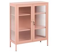 Beliani Armoire Industrielle en Acier à 2 Portes en Verre Haute Bureau à Domicile Rose Pêche Cachemire Harlyn