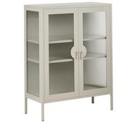 Beliani Armoire Industrielle en Métal avec Portes en Verre Cannelé Etagères Meuble de Rangement Beige Clair Gleora